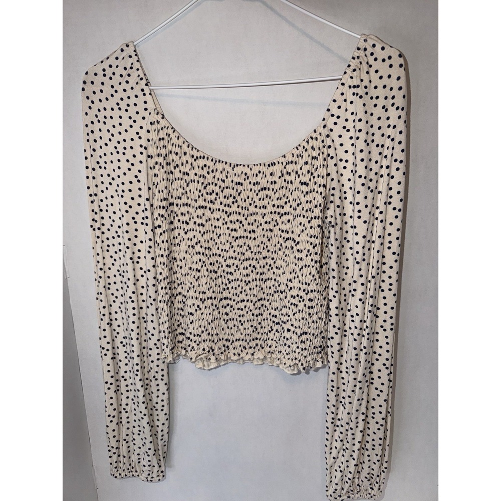 GB Dillards Smocked Peasant Crop Top Polka Dot Puff Sleeve Juniors Medium Shirt